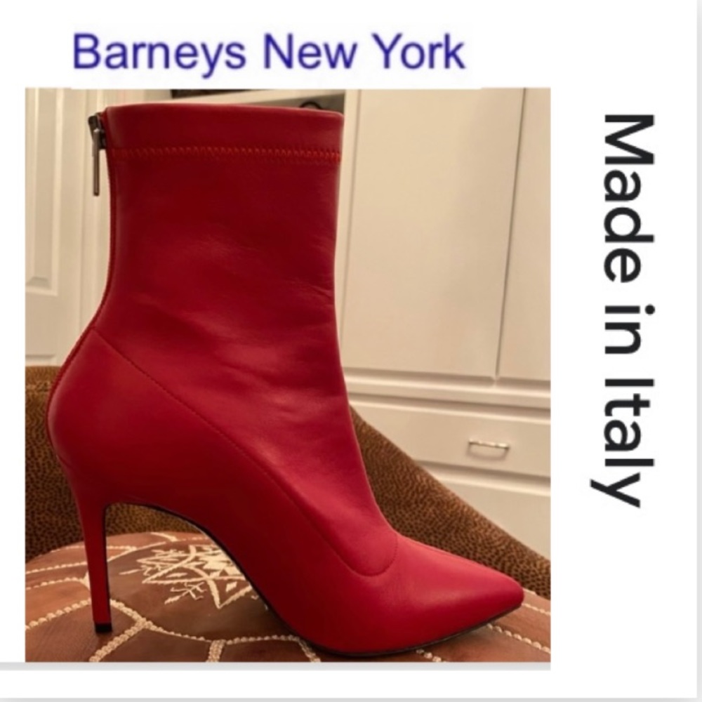 ❤️Barney’s Of New York Red Leather Boots 38 made in Italy